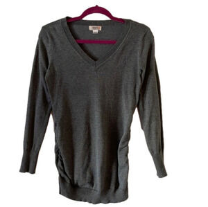 𝅺ROUTE 66 original clothing co. medium long grey sleeve v neck ruched sweater